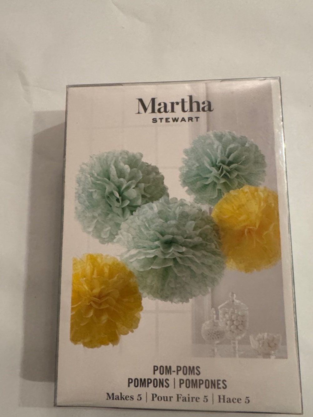 Martha Stewart Mint and Yellow Tissue Pom-Pom Decorations - Set of 5